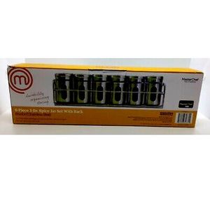 New Master Chef TV Series Stainless Steel Spice Jar Set Of 6 With Rack 3 Oz
